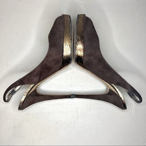 Jimmy Choo Brown Suede Peep Toe Slingback Heels Pumps Women’s EU 40 US 10 - Picture 5 of 15